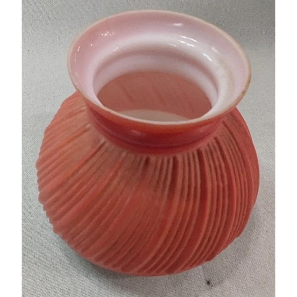 Vintage Cased Glass Lamp Shade Coral Pink Swirl Ribbed Satin Finish 3.25 Fitter